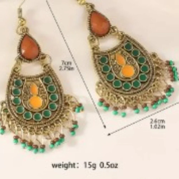 Boho Vintage-Style Drop & Dangle Tassle Earrings Multicolor Synthetic Stones - Picture 6 of 7